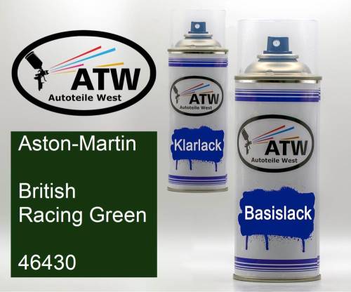 Aston-Martin, British Racing Green, 46430: 400ml Sprühdose + 400ml Klarlack - Set, von ATW Autoteile West.